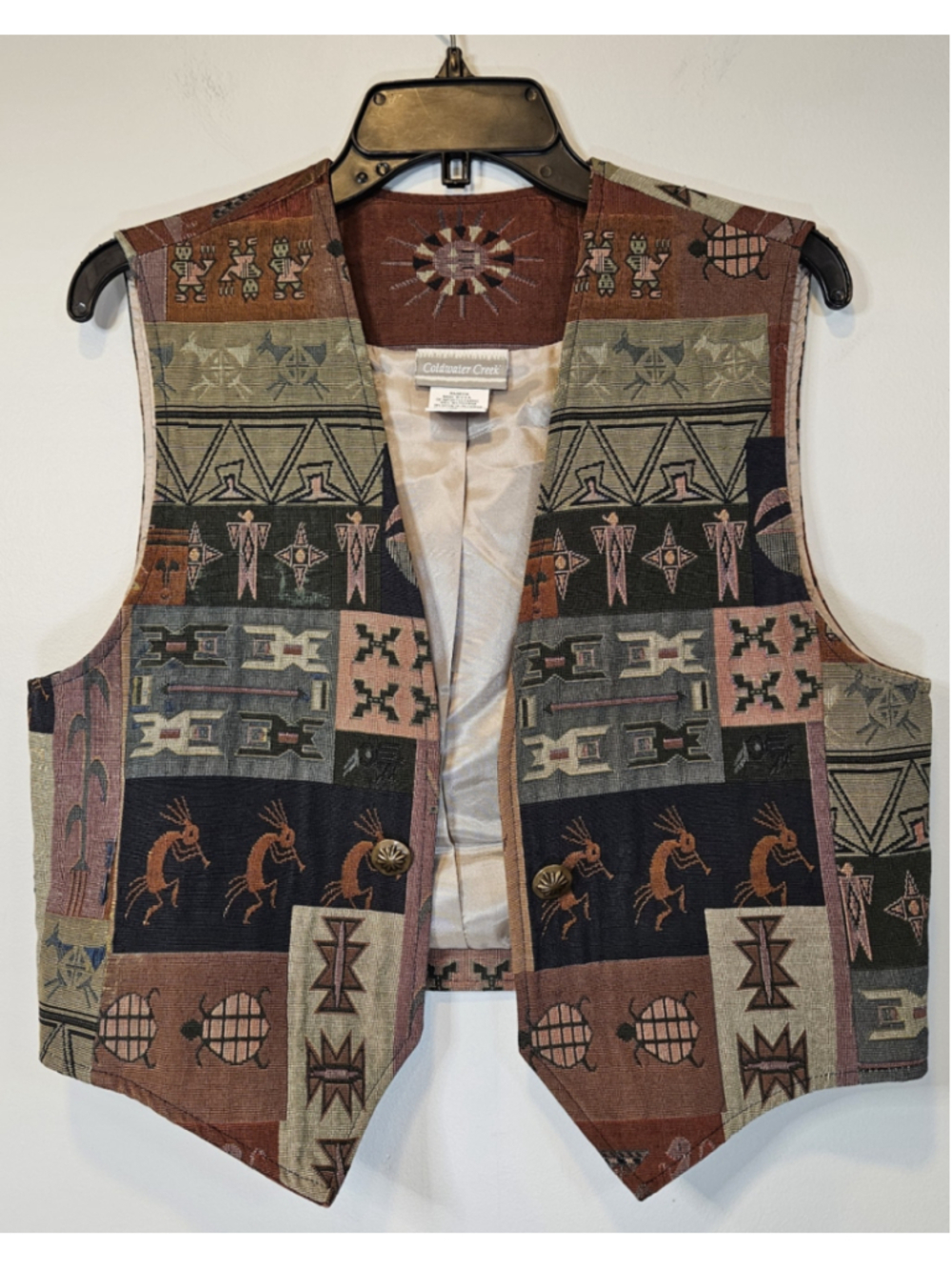 Vintage Coldwater Creek Tapestry Vest M USA Southwestern Kokopelli Western